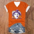 thumbnail image 4 of Jsaierl Women's Halloween Shirts Plus Size Pumpkin Ghost Graphic Tees Classic V-Neck T-shirt Short Sleeve Dressy Casual Blouse Tops Halloween Clothes, 4 of 5