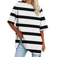 thumbnail image 4 of Prolriy Tank Tops for Women Lady's Summer Short Sleeve Striped Loose Round Neck T Shirt Womens Tops Summer Tops for Women Trendy Black L, 4 of 4