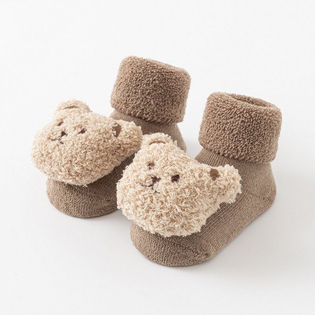 Calcetines de algodón suave con dibujos de animales para niño y niña, calcetín antideslizante con suela de oso para recién nacido, Invierno