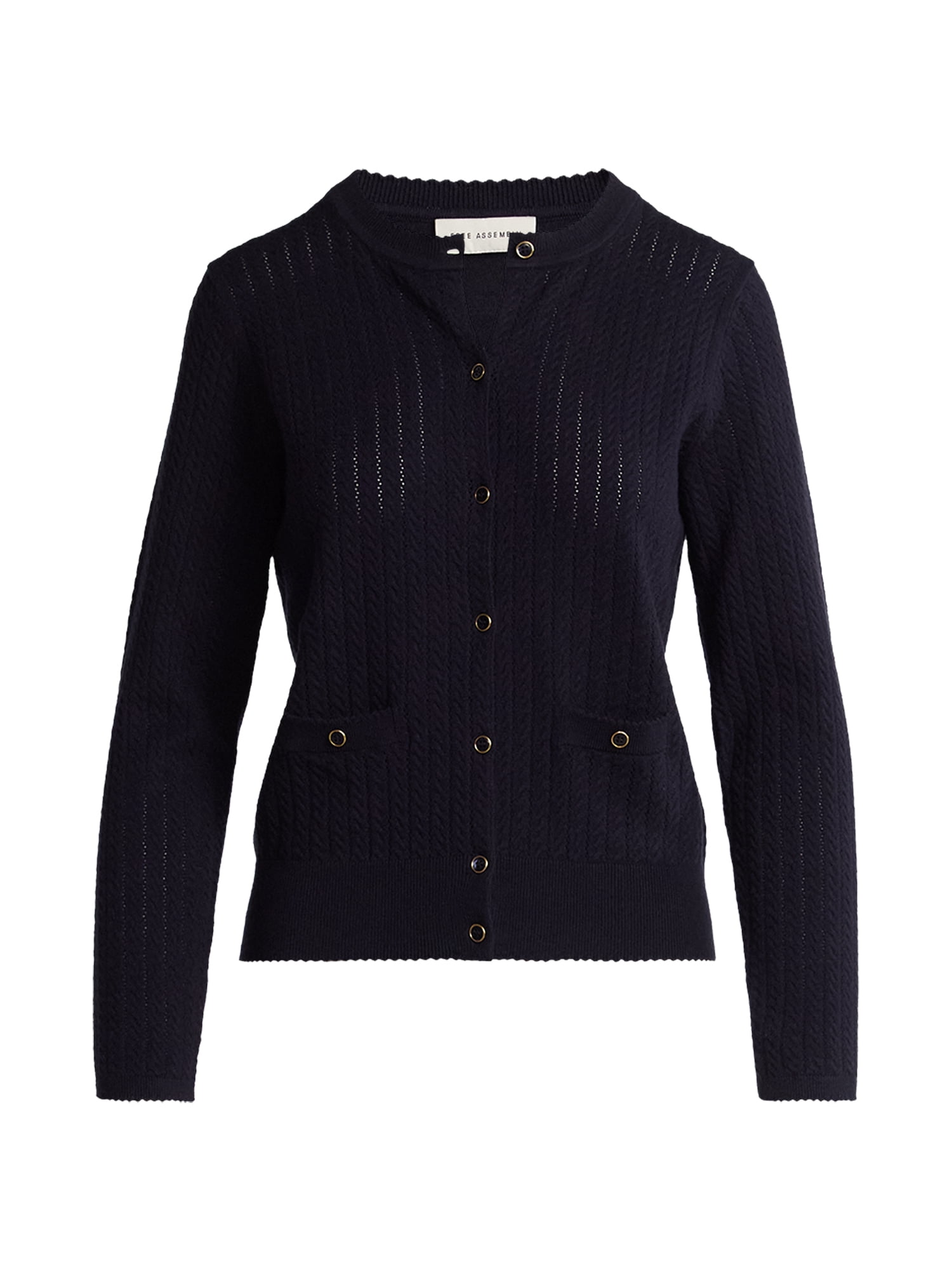 Free Assembly Women's and Women's Plus Cozy Yarn Welt Pocket Cable Cardigan Sweater, Midweight, Sizes XS-4X