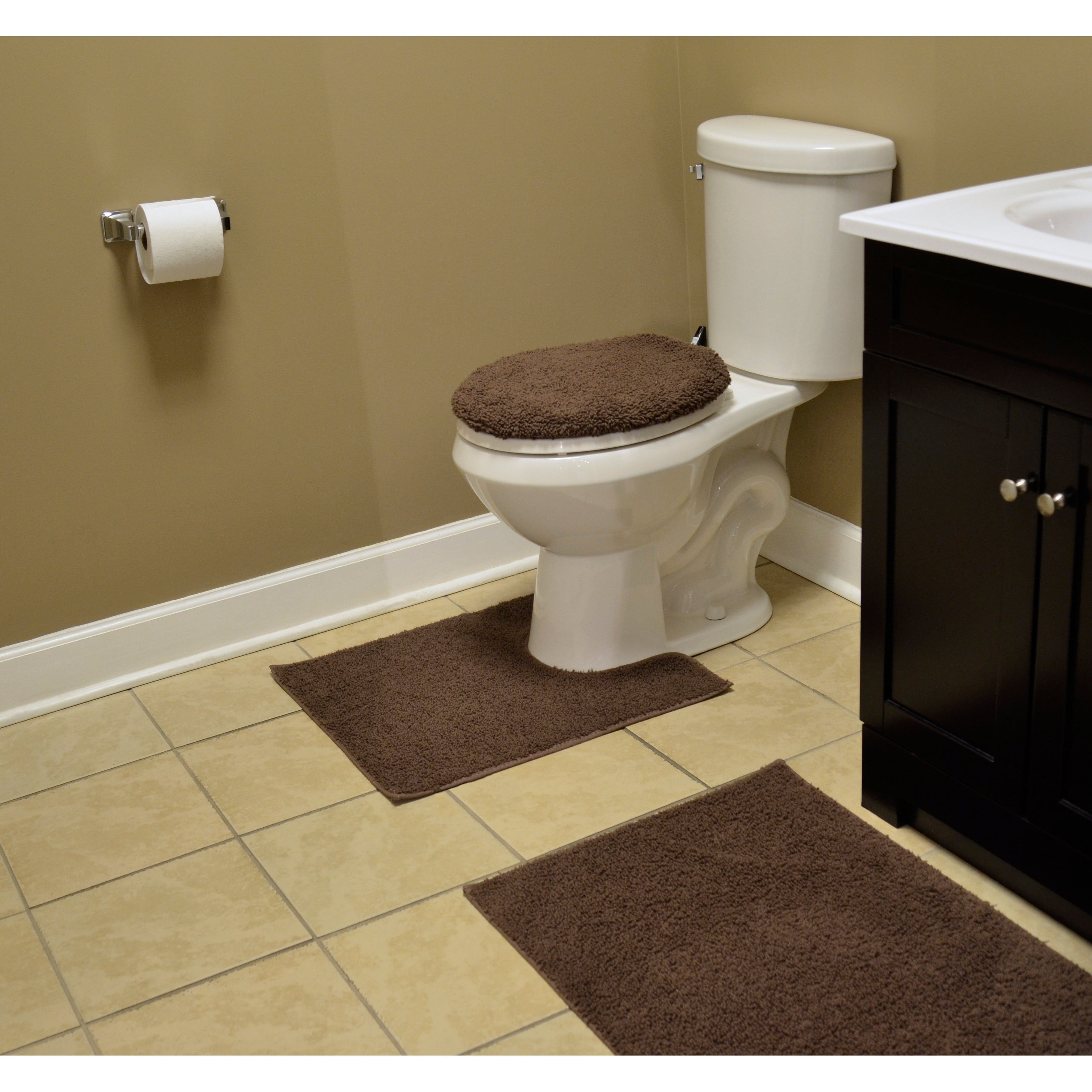 Garland Rug Queen Cotton 3 Piece Washable Bath Rug Set Chocolate