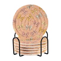 6 Pcs Drink Coasters with Holder 3.94in Woven Coasters for Drinks Cute Animal Print Bows Coaster Set for Protection Table