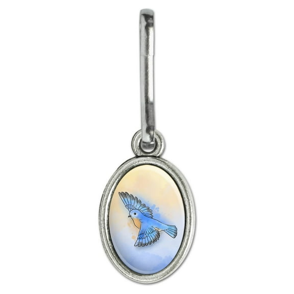 Eastern Bluebird Watercolor Northeastern Bird Antiqued Oval Charm Clothes Purse Suitcase Backpack Zipper Pull Aid