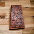 thumbnail image 2 of Urbalabs Mens Long Wallet Floral Cutout Layered Leather Brown Teal Soft Leather Checkbook Style Cowboy Hand Crafted High End Mens Wallets Leather Bull Rider Rodeo Concho Gifts For Men, 2 of 5
