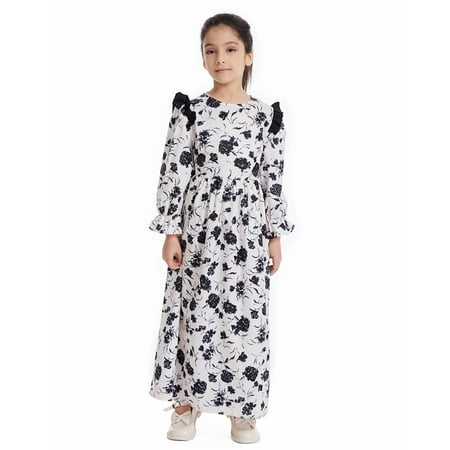 

Girls Long Sleeve Floral Dress Casual Flower Printed Dresses Kids Tie Waist Dress Maxi Dress 9 Years-10 Years