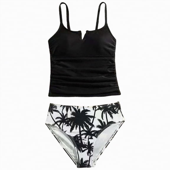 Taybagh Girls Tankini Swimsuit Square Swim Top and Drawstring Bottoms Girls Solid Color 2 Piece Bathing Suits for Teens