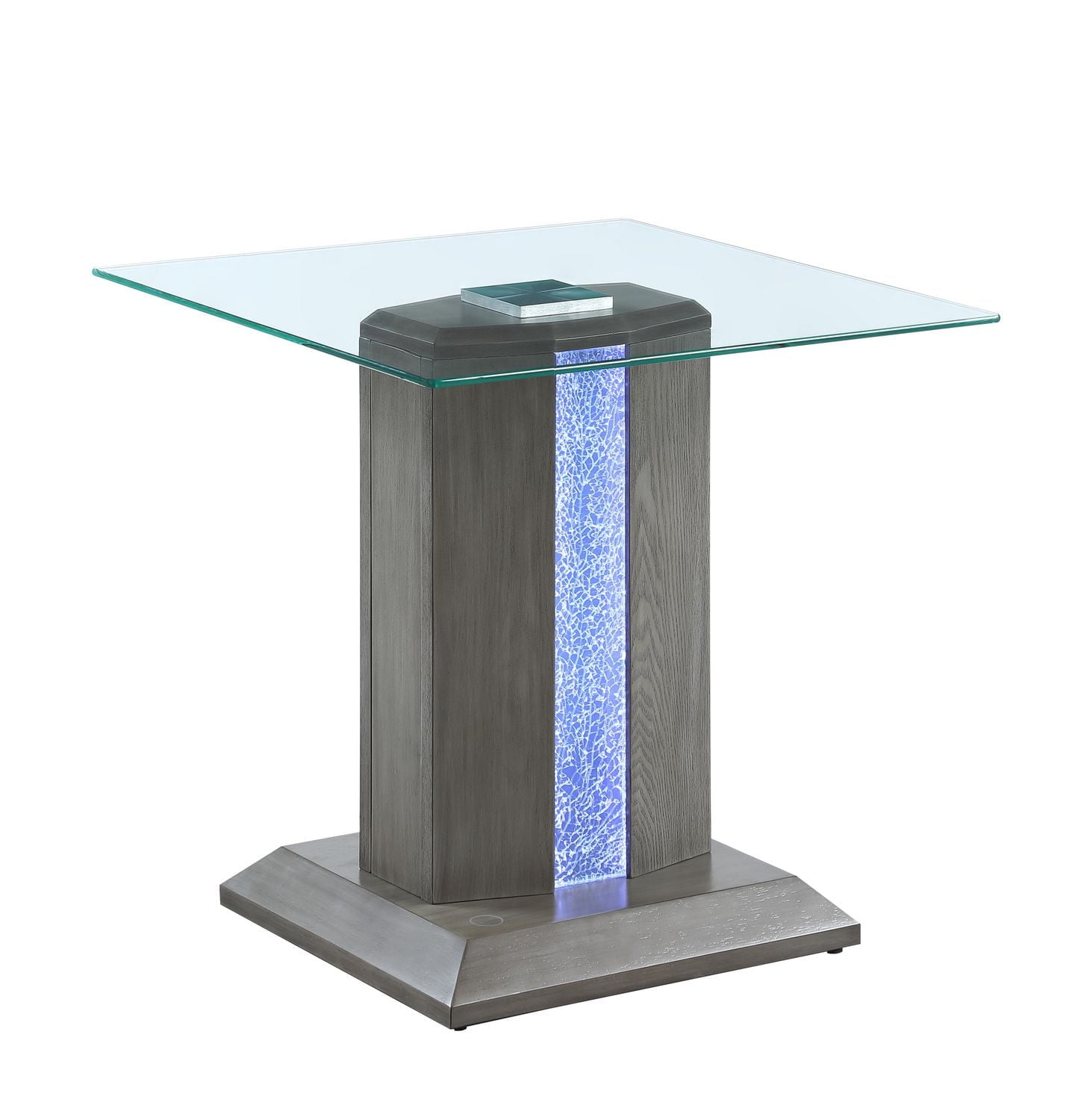 Topline Home Furnishings End Table With Glass Top and LED