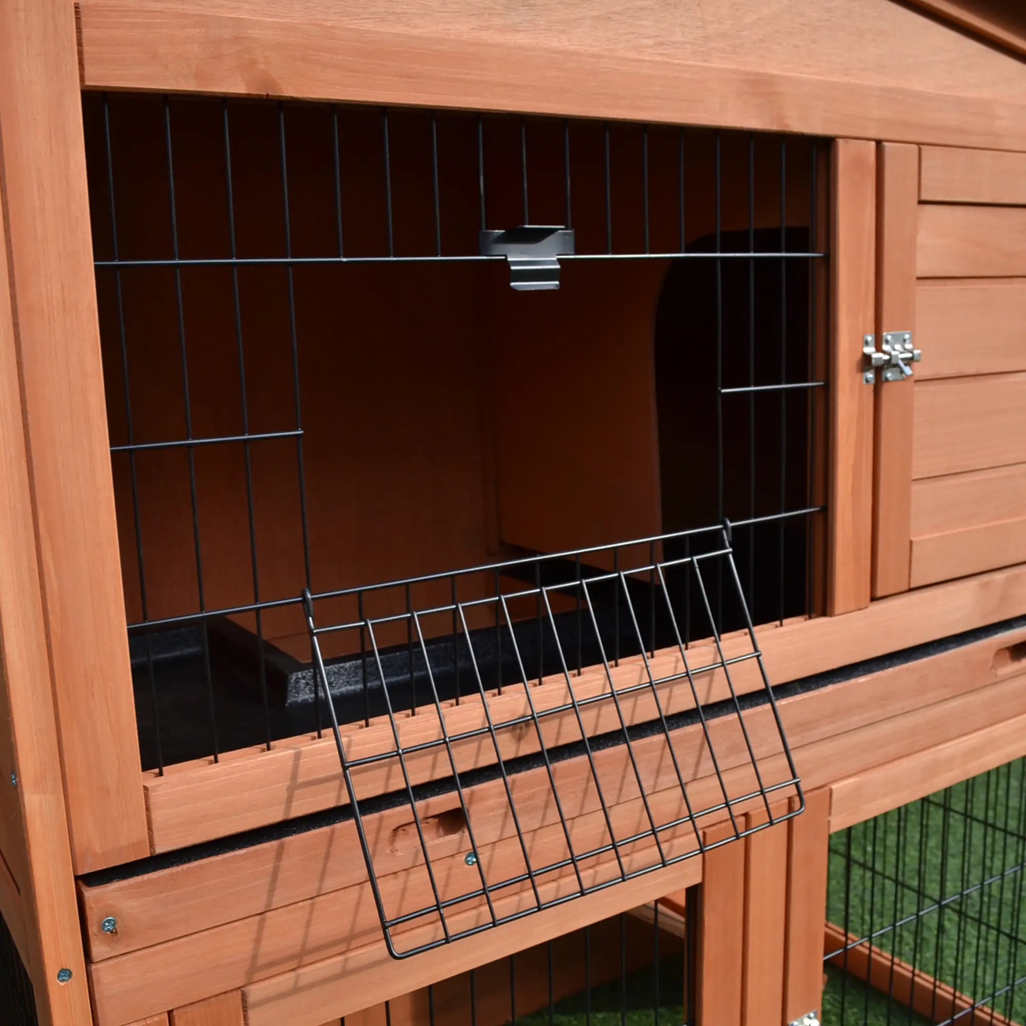 Pefilos 40" Indoor Rabbit Hutch with Run, 2-Story Chicken Coops with Ramp, Pull-Out Tray, Outdoor Bunny Cage for Rabbits or Guinea Pigs, Brown