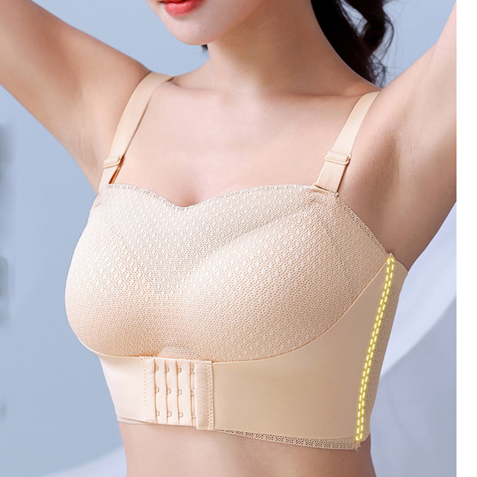 Brnmxoke Senior Women Bras Plus Size Breathable Non-Slip Strapless Front Buckle Push-Up Bra Front Buckle Strapless Bra 3 Pack Beige,XL