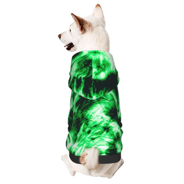 Fotbe Green Tie Dye Sudadera con Estampado para Perros Pequeños – Suéter con Capucha para Mascotas, Tela Suave de Forro Polar con Bolsillo-XX-Large