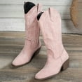 thumbnail image 5 of Mid Calf Cowboy Boots for Women Pointy Toe Chunky Heel Embroidery Wide Calf Pull on Western Booties, 5 of 7
