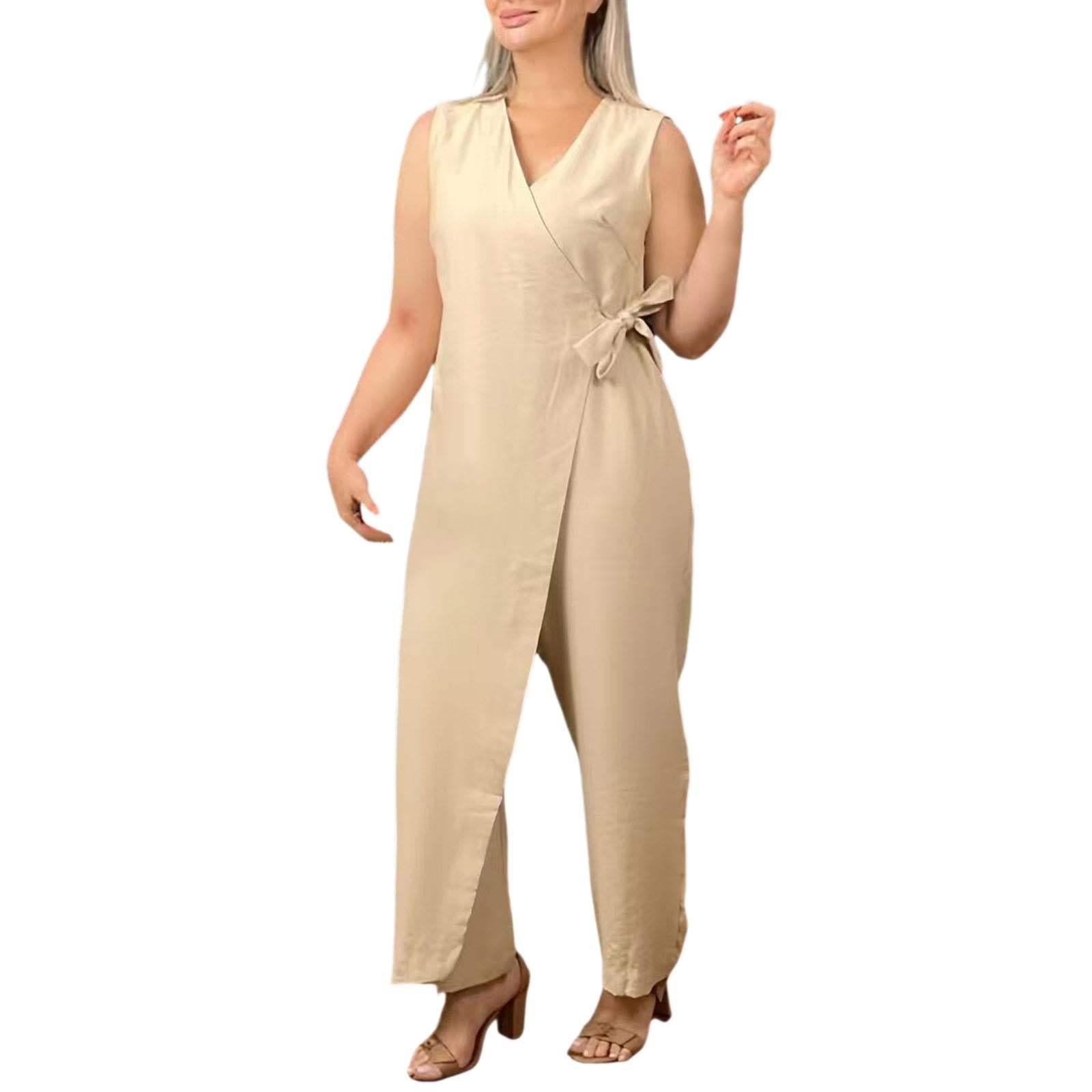 Alltoright Women's Casual V-Neck Cross Strap Jumpsuit
