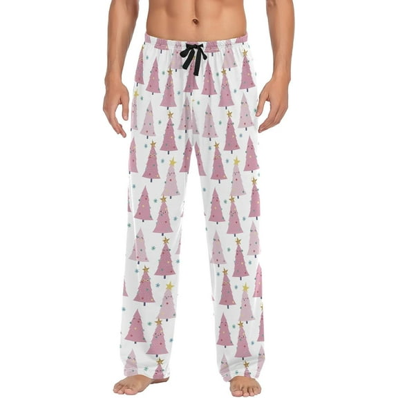 Top-kevin Christmas Cute Pink Tree Pajama Pants For Men Soft Pyjama Pants with Pockets Holiday