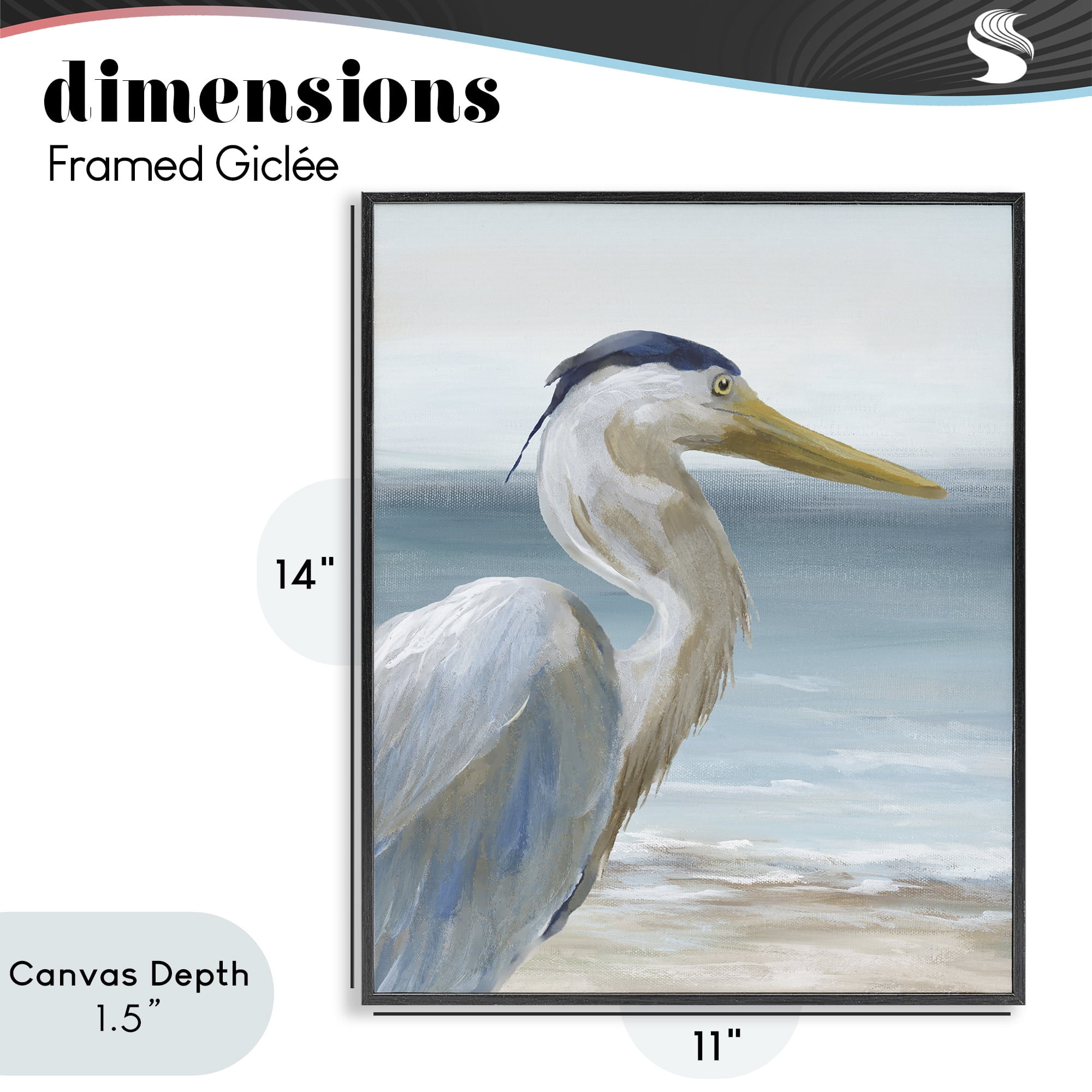 Stupell Industries Right Gazing Heron Black Framed Giclee Art, design by Nan