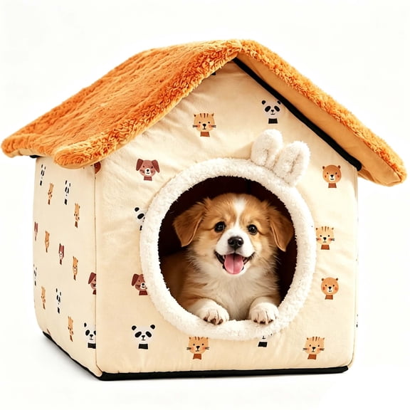 Dog House Indoor, Cozy Plush Pet Cave Bed House with Removable Cushion, Warm Enclosed Nest for Small Dogs and Cats