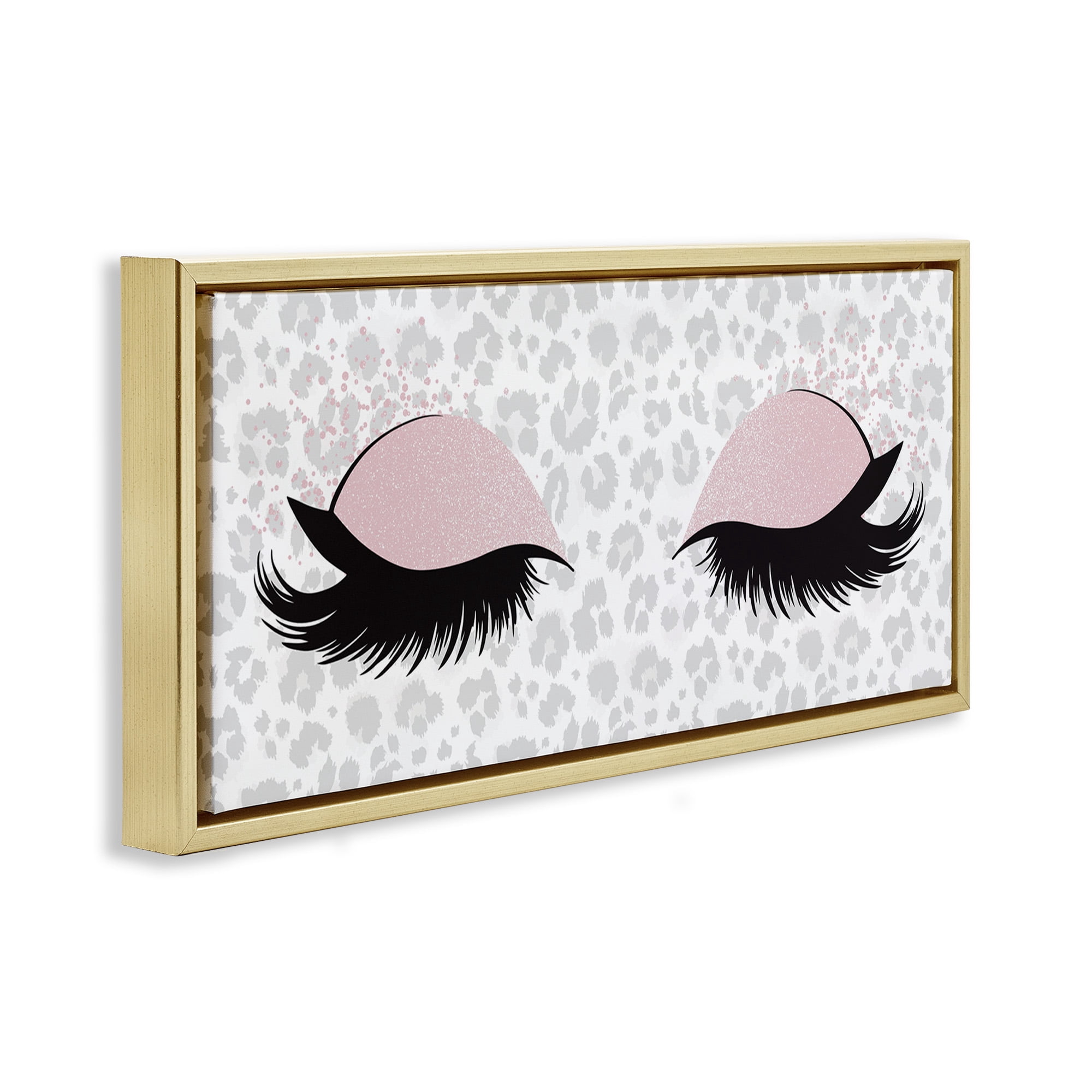 Stupell Industries Glam Makeup Leopard Pattern Beauty & Fashion Painting Gold Floater Framed Canvas Art Print Wall Art, 31 x 14