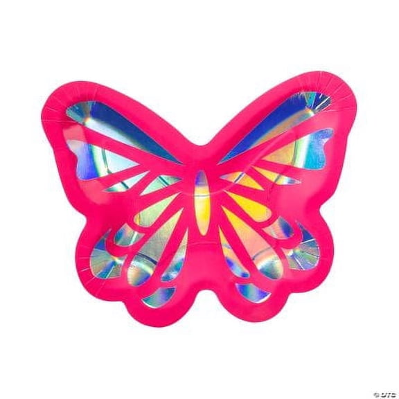 Butterfly-Shaped Iridescent Paper Dinner Plates, Birthday, Party Supplies, 8 Pcs