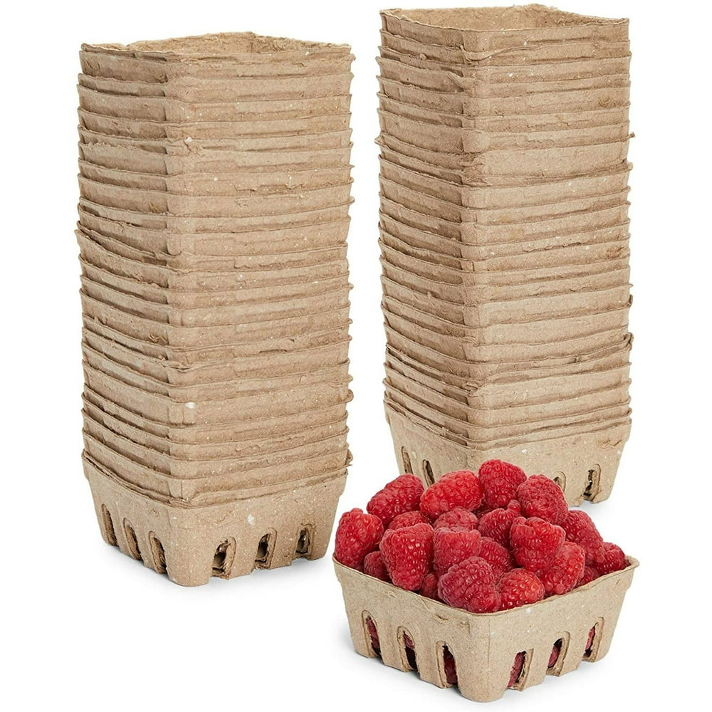 60Pack Moldered Pulp Fiber Berry Baskets for Fruit Vegetable (1/2 Pint