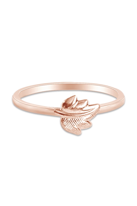 14k Rose Gold Plated 925 Sterling Silver Lovely Tiny Apple Leaf Promise Ring Jewlery for Her Women Valentine's Day Birthday Ring Size-4.5