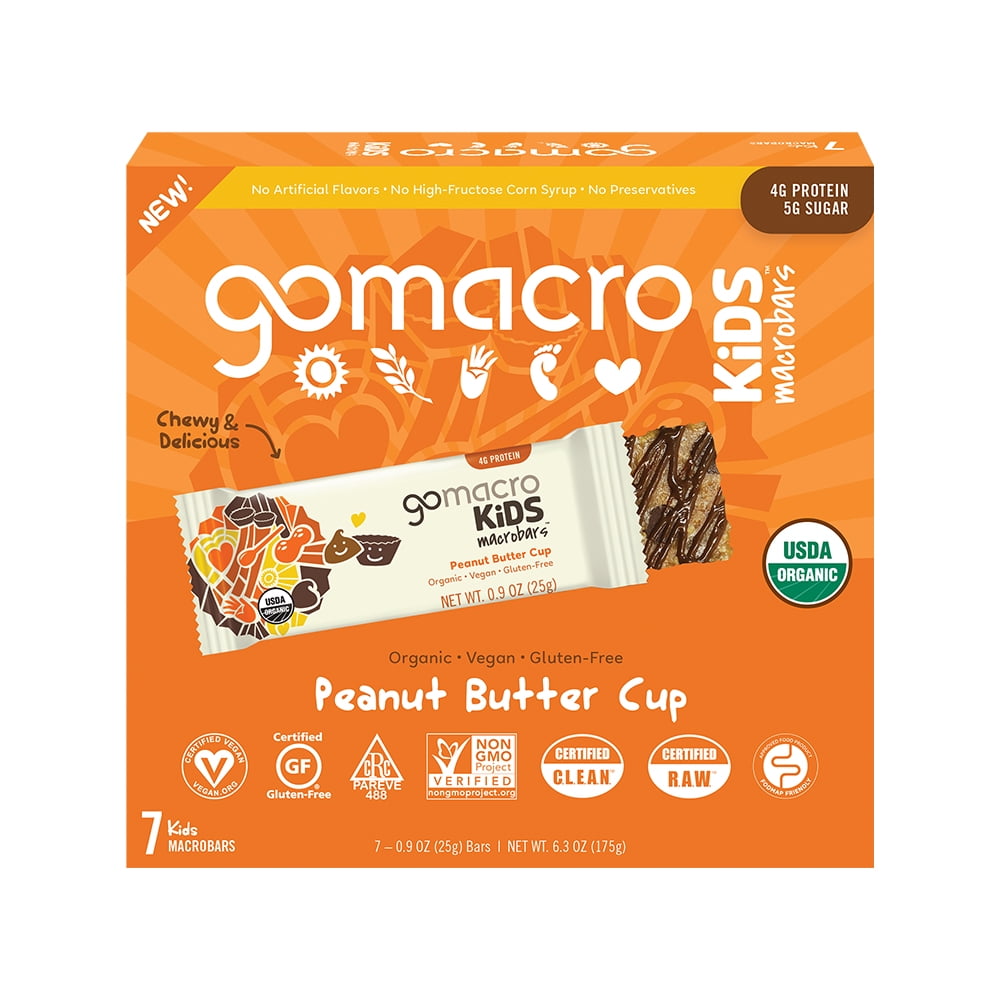 GoMacro Kids MacroBar Peanut Butter Cup Organic Vegan Snack Bars (6