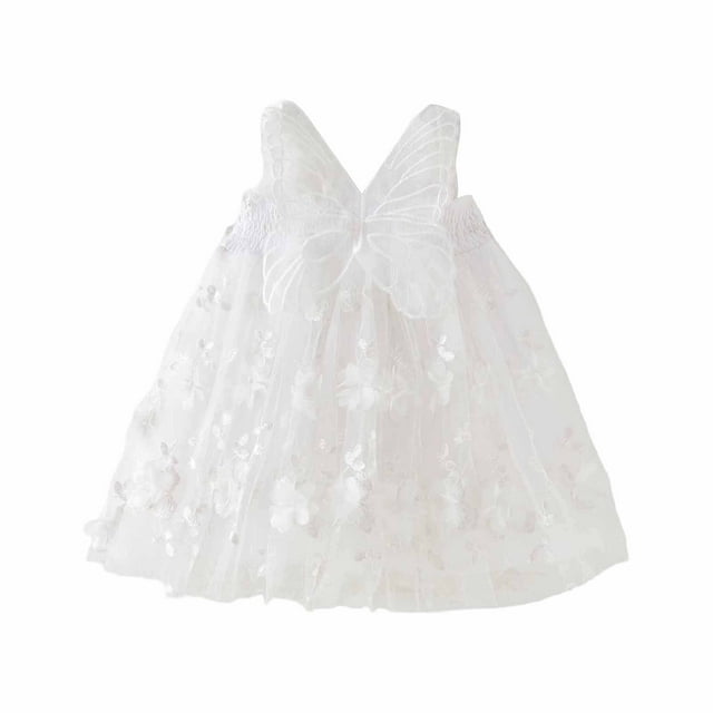 MIASHUI Robe Ailée à Appliqué Floral pour Fille Tout-Petite pour Fête Dansante et Blanc, 2-3 Ans