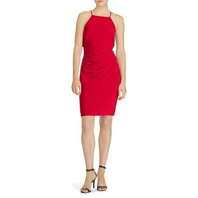 Lauren Ralph Lauren Women's Ruffle Back Spaghetti Jersey Dress Red Size 14 $156