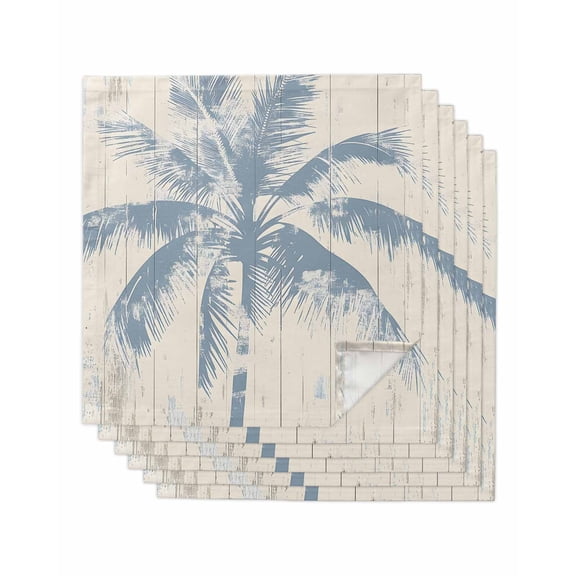 nqOlkjepod Blue Palm Tree Cloth Napkins Set of 6 Reusable Dinner Napkins, Coastal Summer Wooden Cocktail Napkin Washable Table Napkins for Wedding/Holiday Party/Baby Shower 20"x20"