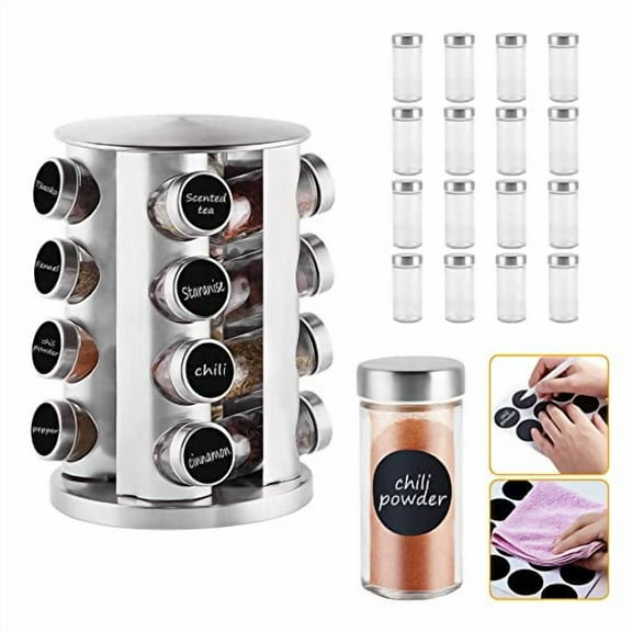 Countertop Revolving Spice Rack, 16-Jars Stainless Steel Spice Rack Organizer, Round Carousel Spice Rack Tower, Seasoning Storage Organization for Kitchen Home Dried Herbs