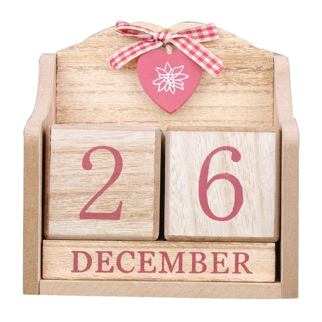 Wood Blocks Calendar Wooden Perpetual Date Desk Calendar Desktop Calendar