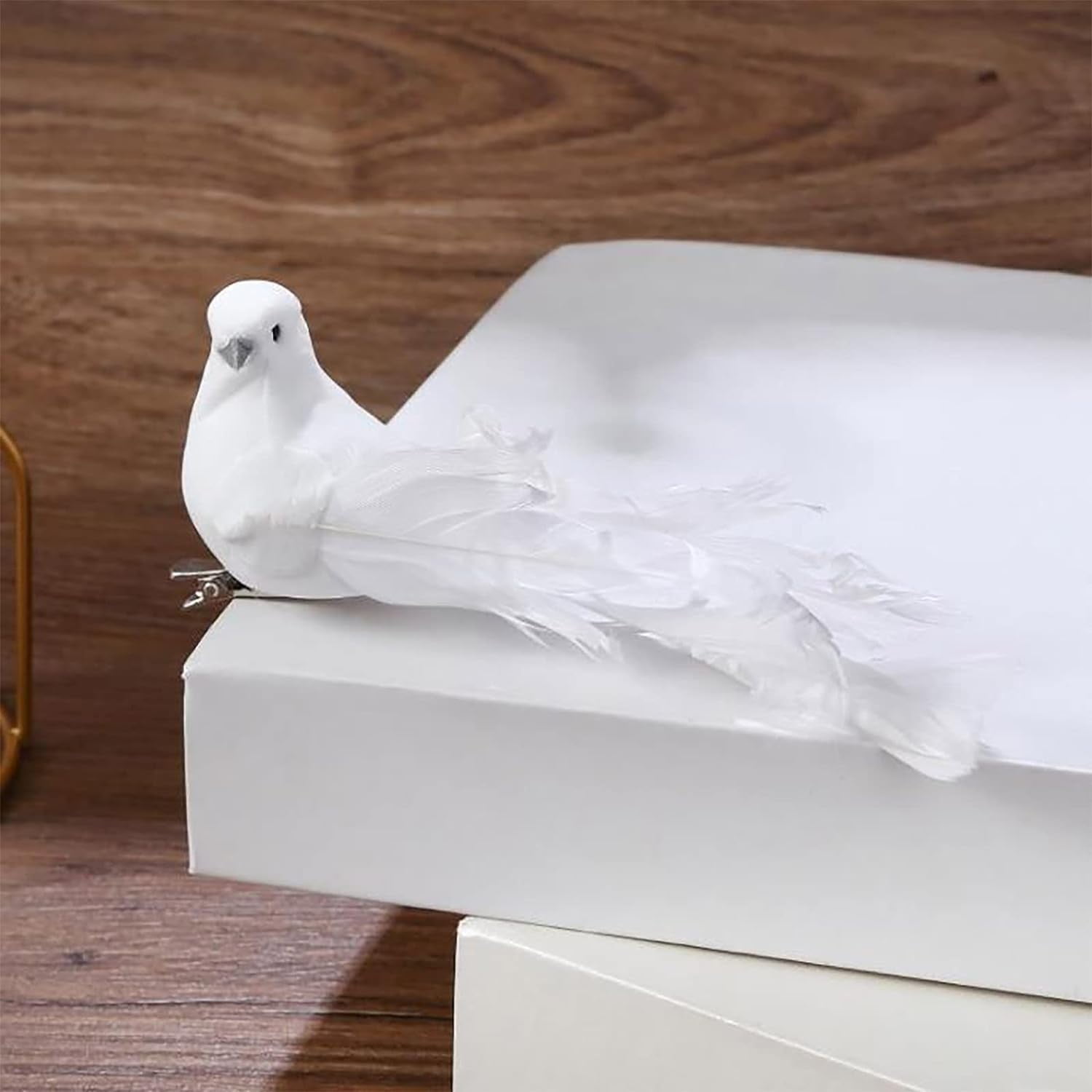 Holzlrgus Artificial White Doves(12 Pack), White Doves Decoration with Metal Clips, White Feathered Mini Birds Clip on Tree Ornaments for DIY Crafts Christmas Ornaments, Wreaths, Wedding Decor