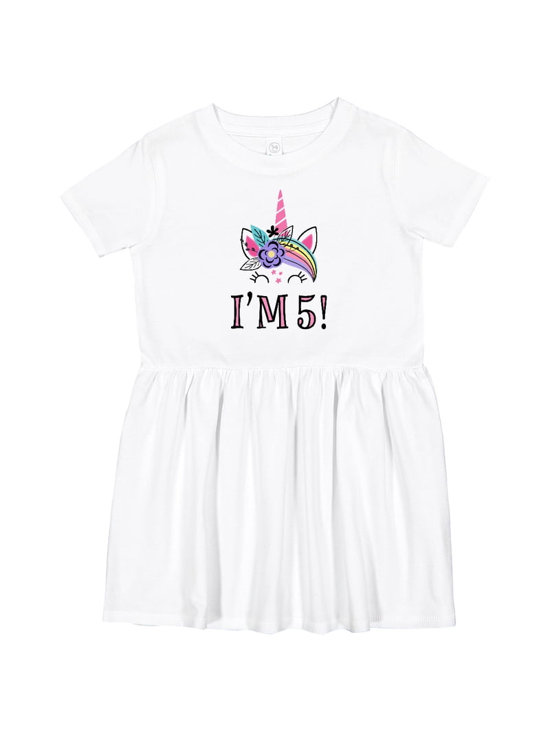 birthday dress 5 year old 5th Unicorn Party Girl Toddler - White SIZE - True to U.S. Size (Regular Width):9.5 wording are available A-Line Shirt Dress mother and daughter dresses