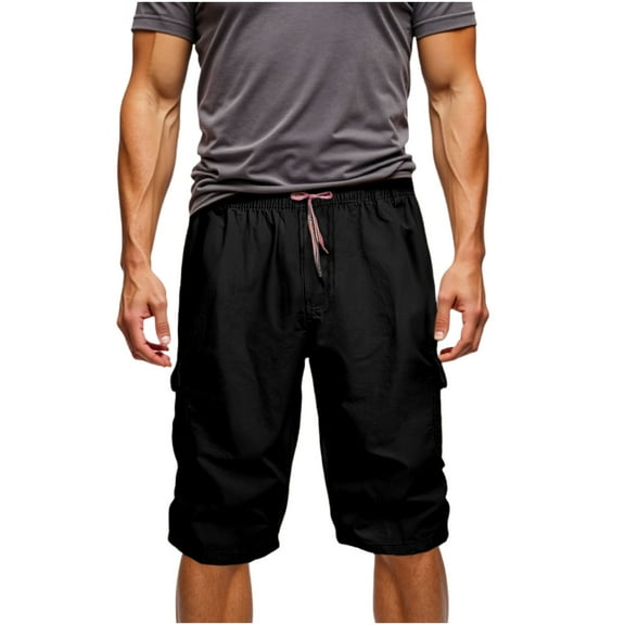 Big & Tall Cargo Shorts for Men with Pockets L-5X Plus Size Relaxed Straight Leg Drawstring Elastic Waist Casual Solid Work Bermuda Short
