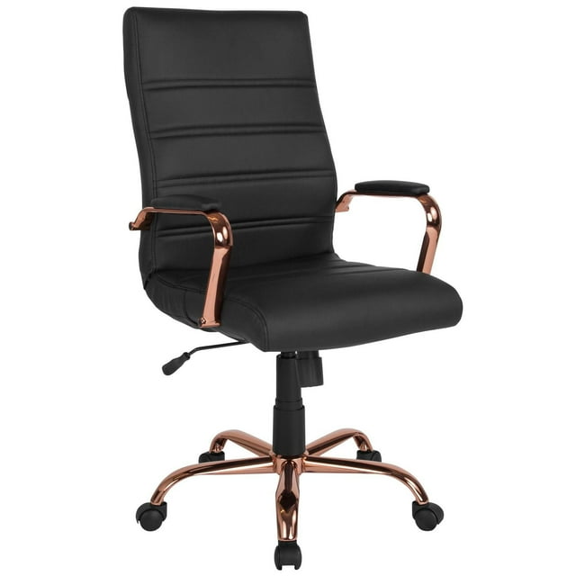 High Back Black Leather Executive Swivel Chair with Chrome Base and Arms