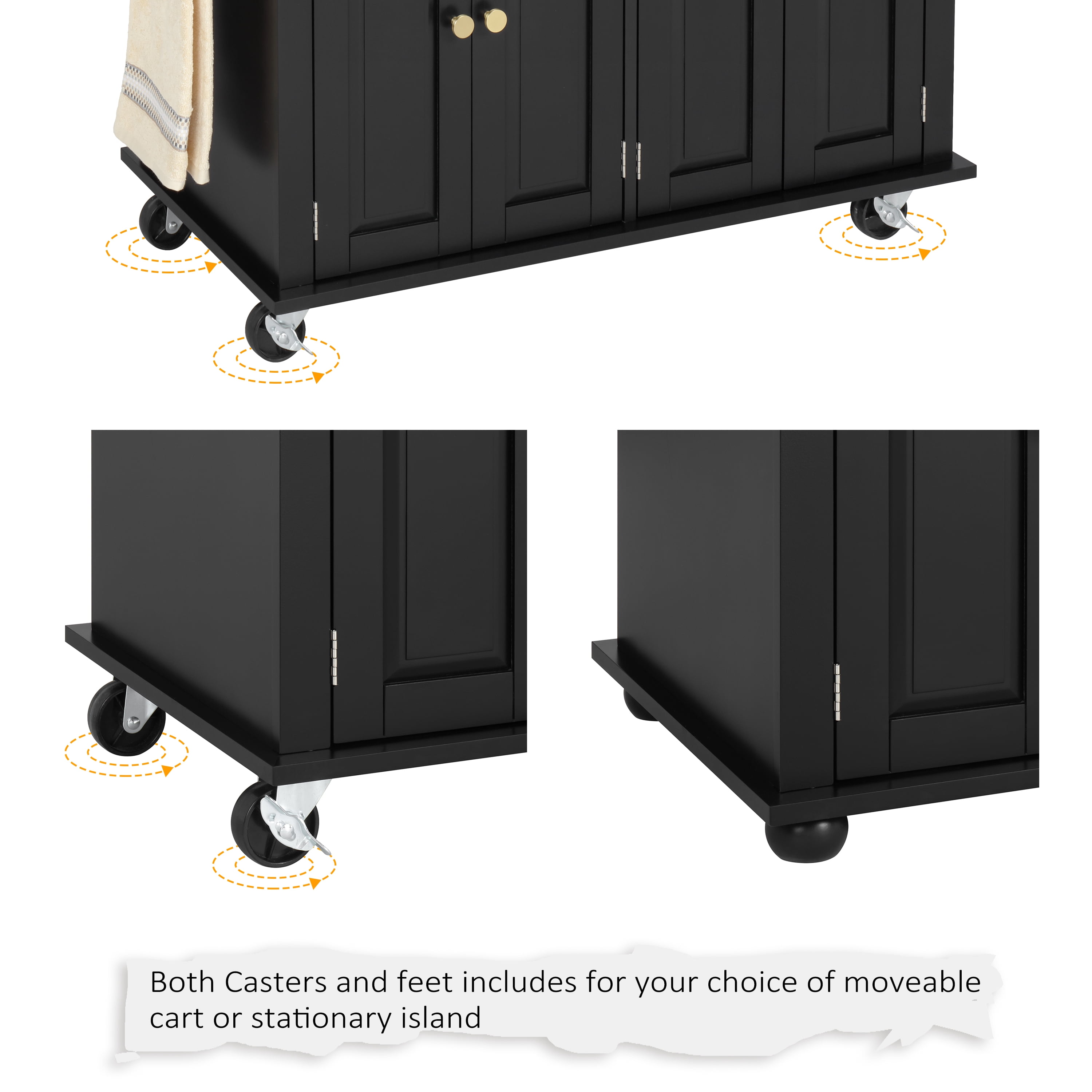 Finnhomy Rolling Kitchen Island with Drop Leaf, Thicken Rubberwood Top, Portable Mobile Carts Table, Kitchen Serving and Storage Cart