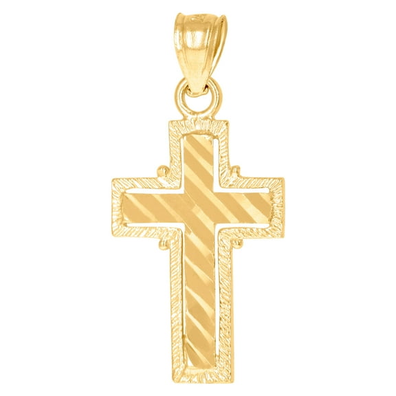10k Yellow Gold Mens Women Textured Cross Religious Charm Pendant 29.8x14.10mm Wide Necklace for Men