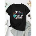 thumbnail image 2 of Women's Inspirational "It's a Beautiful Day to Learn" Graphic Tee - Casual Round Neck Short Sleeve, Comfortable Polyester Blend, Colorful Earth and Stars Design, Perfect for Casual Attire, 2 of 6