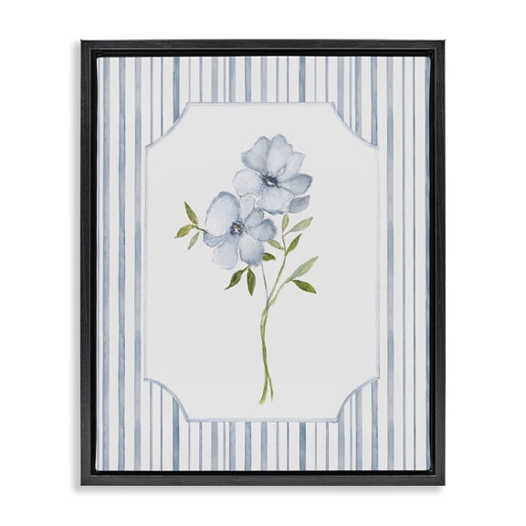 Stupell Industries Cottage Blooms And Stripes Black Floating Frame Canvas Art, 17 x 21, by Tava Studios