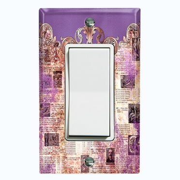 Metal Light Switch Plate Cover Elegant Purple Cat Newspaper Frame Damask DAM071