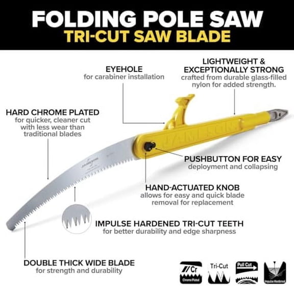 Jameson Folding Pole Saw with 13 inch Barracuda Hard Chrome Plated Tri-Cut Saw Blade