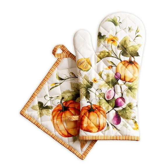 Maison d' Hermine 100% Cotton Oven Mitt + Pot Holder Kelim Heat Resistant Kitchen Oven Mitt 7.5 Inch x 13 Inch & Pot Holder 8 Inch x 8 Inch for Cooking BBQ Baking Grilling Spring/Summer