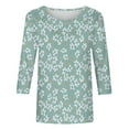 thumbnail image 4 of Women Summer Tops Womens Dressy Tops 3/ 4 Length Sleeve Summer Crew Neck Tshirts Flower Printing Loose Casual Blouses Fashion Flannels Women Boyfriend Style Womens Athletic Shirts Long Green L, 4 of 5