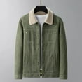 thumbnail image 5 of Wyobmus Mens Corduroy Jacket Fleece Lined Long Sleeve Trucker Cozy Sherpa Lapeled Winter Coat Fashion Warm Clothes Olive Green, 5 of 8
