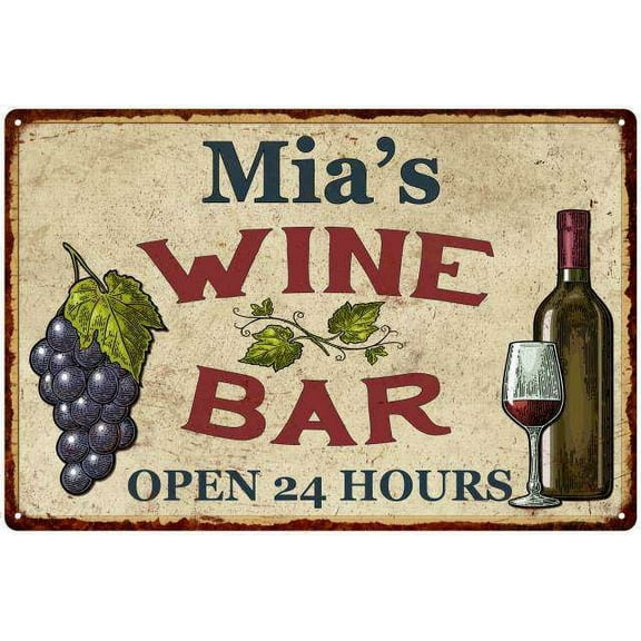 Mia's Rustic Wine Bar Sign Wall Decor Kitchen Gift 8 x 12 High Gloss Metal 208120056005
