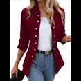 thumbnail image 3 of Conjunto de Chaqueta Informal de Negocios de Larga y Corte Entallado para Mujer, con Doble Botonadura y Abertura Frontal, para Otoño. Vino Tinto S, 3 of 7