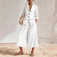 thumbnail image 2 of ZQUUVOU Two Piece Outfit Set for Women Linen V Neck Long Sleeve Button Blazer Shirt Wide Leg Cropped Pants Dress Casual Outfits White, 2 of 9