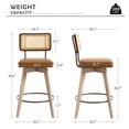 thumbnail image 3 of Zesthouse 26.2" Swivel Counter Height Bar Stools Set of 2, Upholstered Faux Leather Counter Stools with Rattan Back, Mid Century Barstools with Solid Wood Frame for Kitchen Island, Brown, 3 of 11