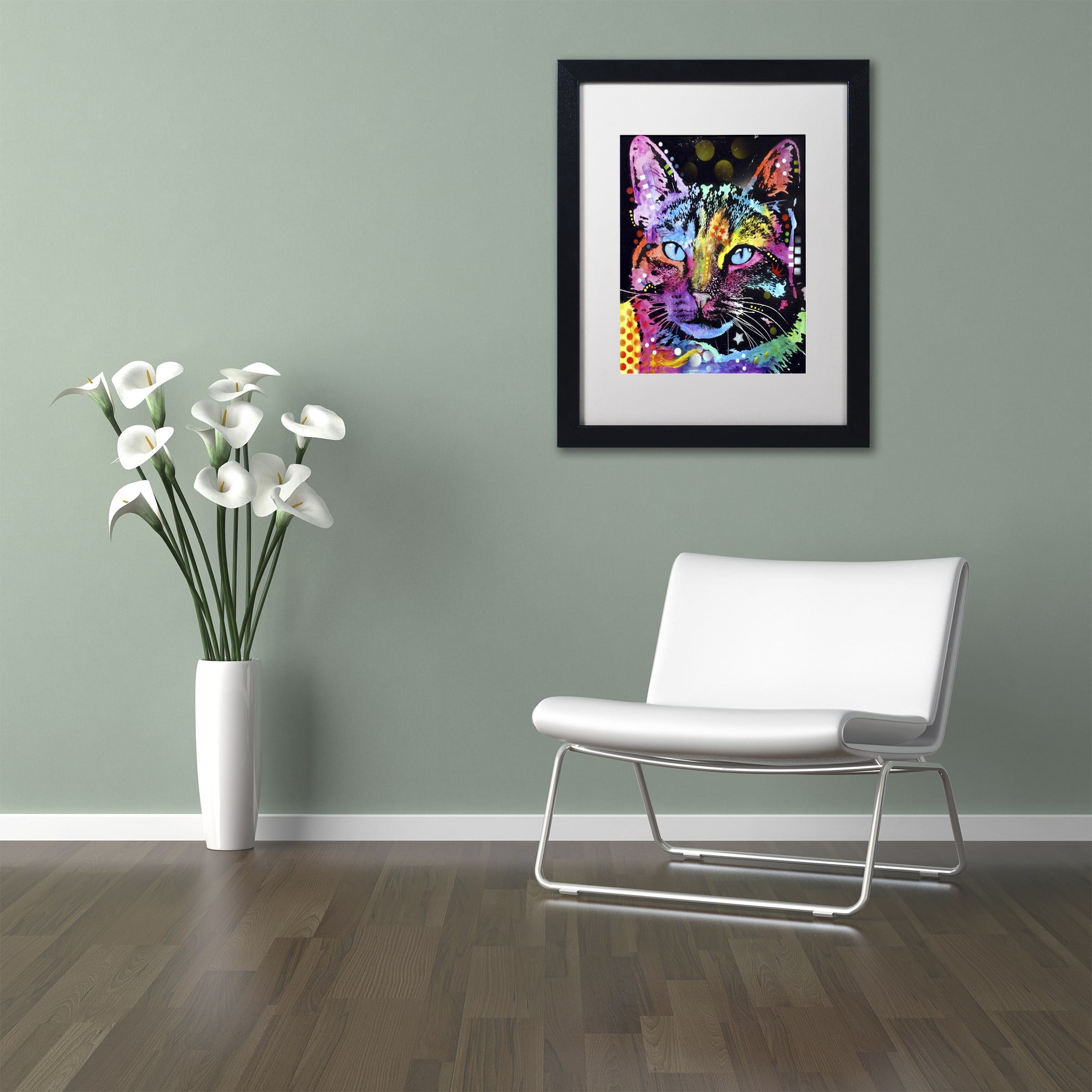 Trademark Fine Art "Thoughtful Cat" Canvas Art by Dean Russo, White Matte, Black Frame
