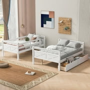 Euroco Wood Twin over Full Bunk Bed with Drawers, White