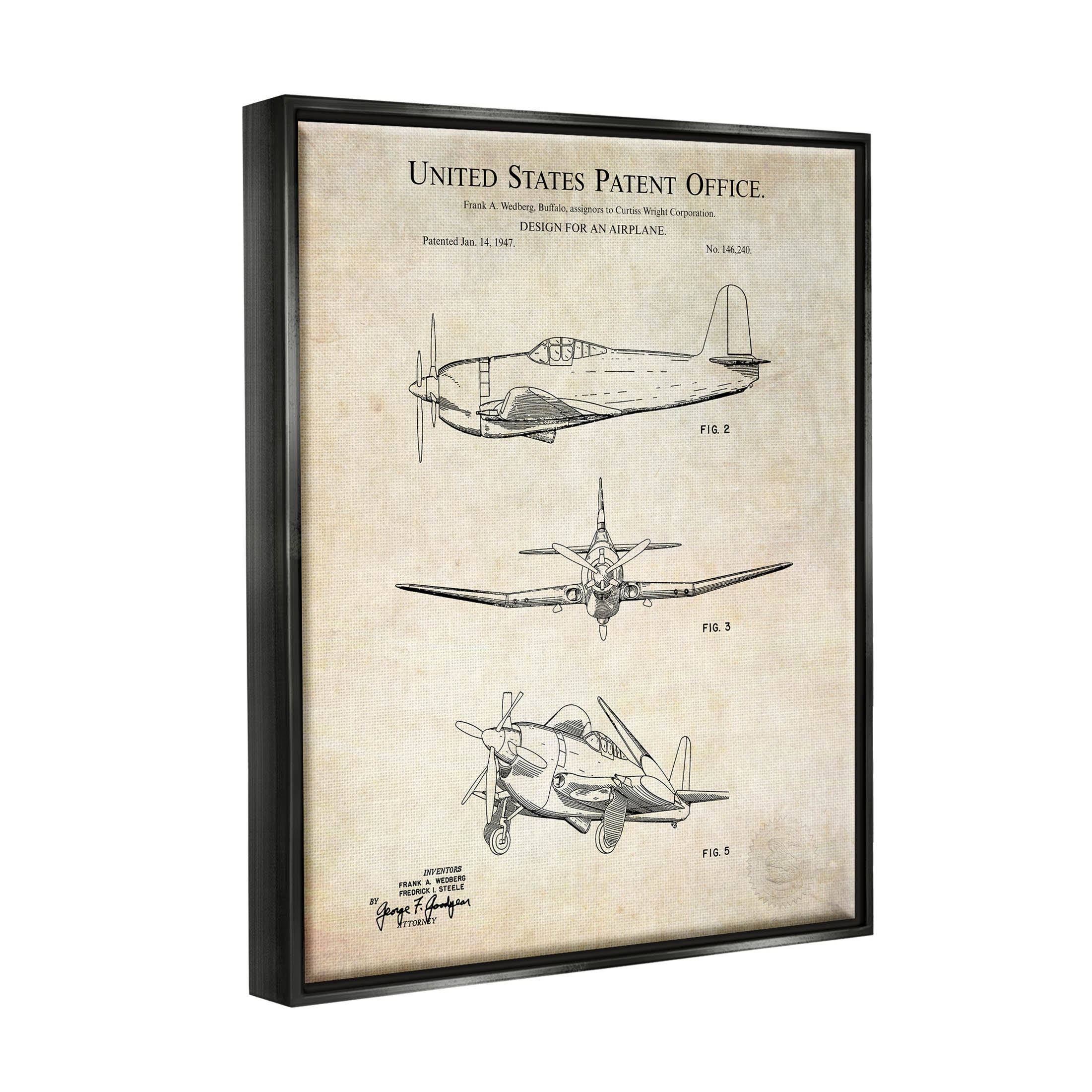 Stupell Industries Vintage Historic US Aircraft Graphic Art Jet Black Floating Framed Canvas Print Wall Art, Design by Karl Hronek