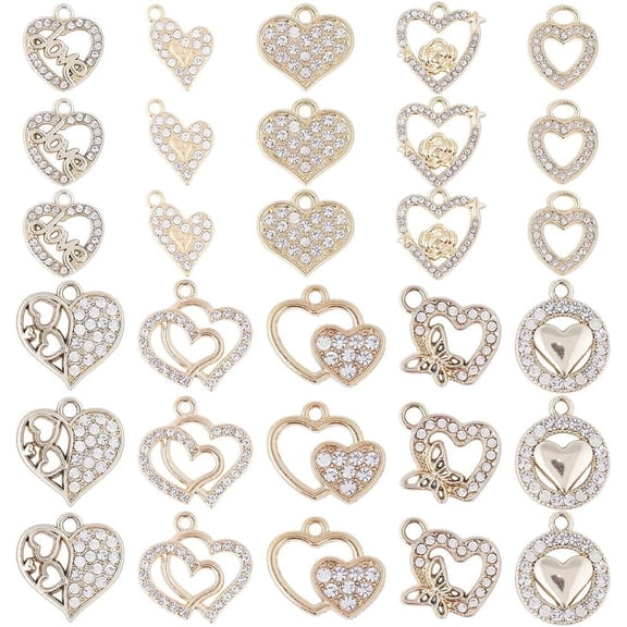 1 Box 40Pcs Heart Rhinestone Charms Heart Charms Love Charm Bulk Valentines Day Charms Hollow Love Charms